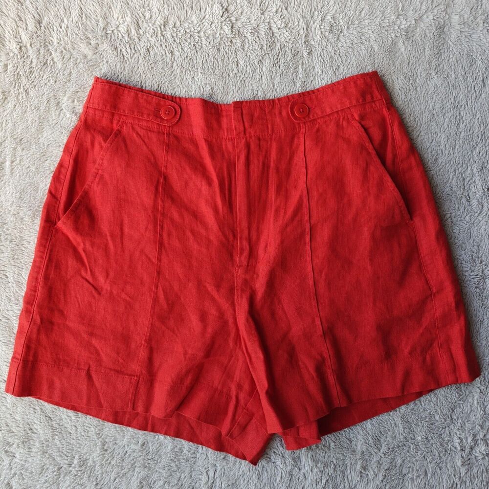 Madewell Harlow Shorts Women's 2 Red 100% Linen High Waist Retro Pockets